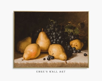 Vintage nature morte poire : oeuvre d'art murale de cuisine de mauvaise humeur (téléchargement numérique)
