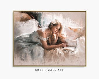 Victorian Woman Reading Oil Painting Art Print (Digital Download)