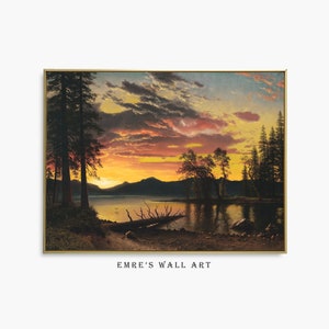 Vintage Sunset Lake Oil Painting Print: Nature Landscape Art (Digital Download)