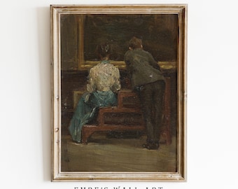 Vintage stel schilderijafdruk: romantische liefhebbers interieur muurkunst (digitale download)