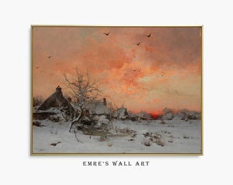 Vintage Winterlandschaft Gemälde Kunstdruck (Digital Download)