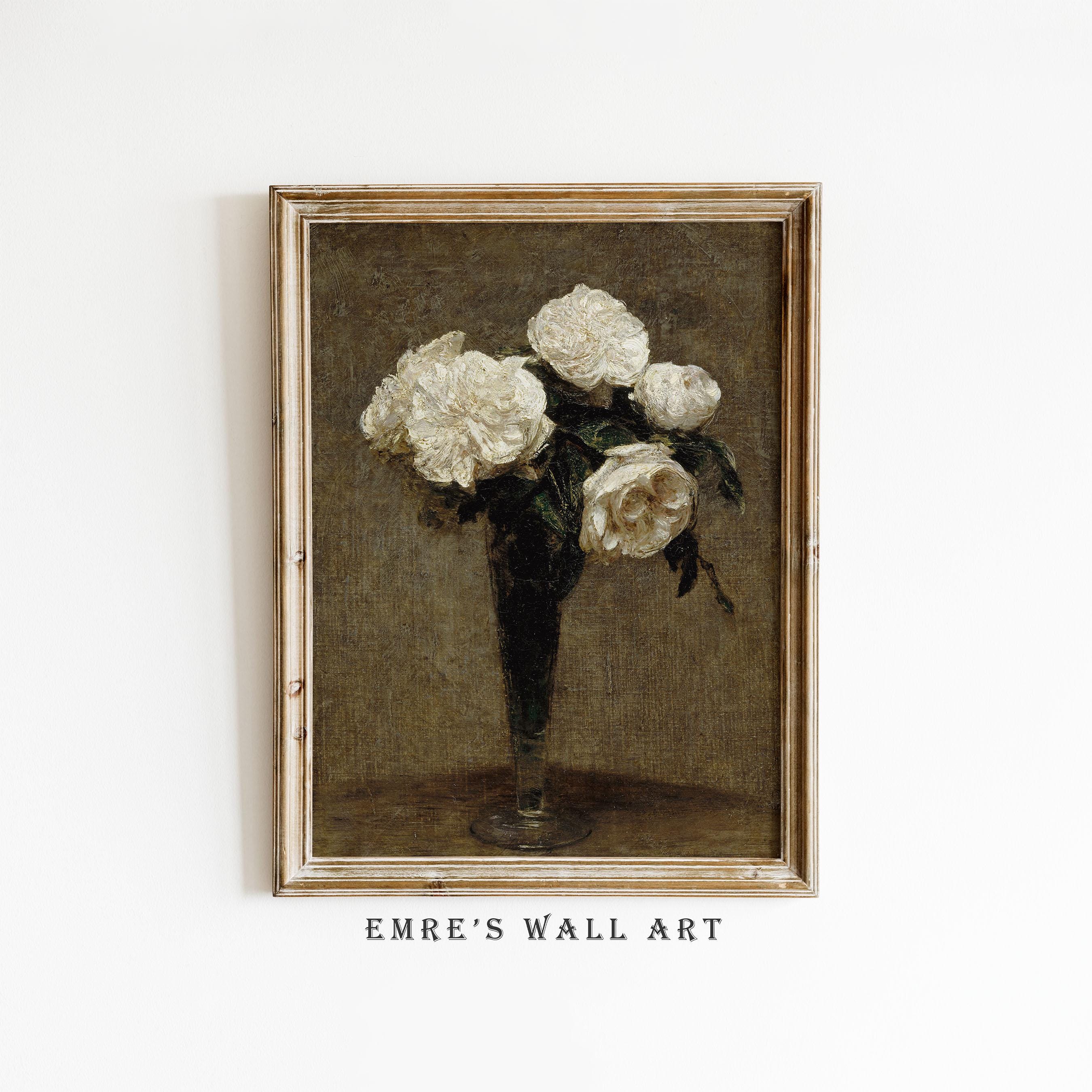 White Roses Oil Painting Print: Vintage Still Life Floral Wall Decor ...