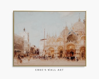 Venedig Italien Print: Vintage Aquarell Stadtansicht (Digital Printable)