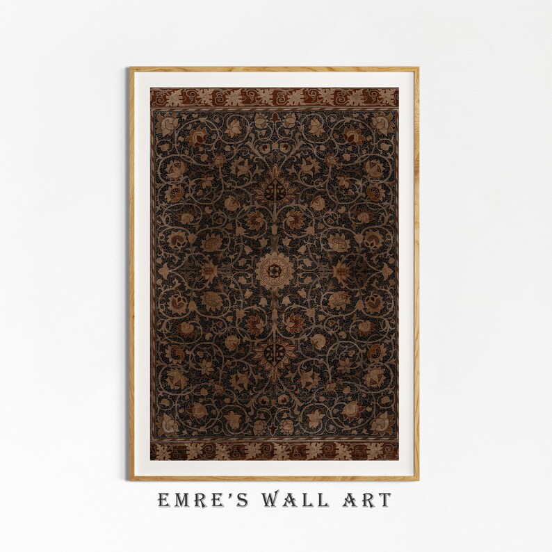 Rug Pattern Wall Art, Vintage Textile Art Print, Antique Tapestry Printable Home Decor, Vintage Brown Rug PRINTABLE