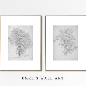Vintage Tree Sketch Print Set: Rustic Landscape Drawings (digital ...