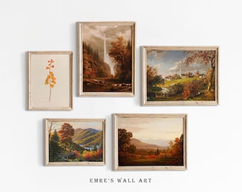 Conjunto de pinturas de paisajes otoñales: Arte mural vintage de galería otoñal (descarga digital)