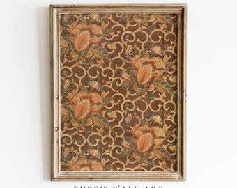 Vintage Brown Floral Fabric Print: Rustic Textile Pattern Art (Digital Download)