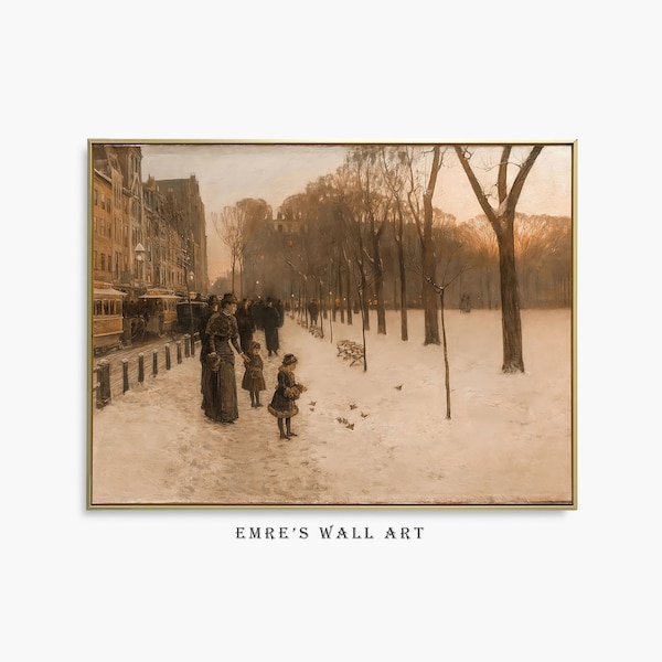 Vintage Paris Winter Oil Painting: French Cityscape Wall Art (Digital Download)