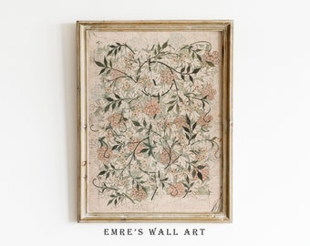 Vintage Botanical Sketch Wall Art, Printable Antique Drawing Decor, Neutral Floral Kitchen Print, DOWNLOADABLE Sketches Art