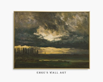 Obraz w stylu vintage „Moody Cloudscape”: wydruk ścienny z motywem nieba (pobranie cyfrowe)