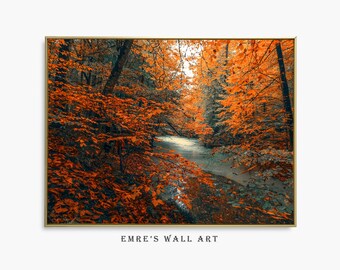 Herfstlandschapsfotoafdruk: meer en bomen (digitale download)