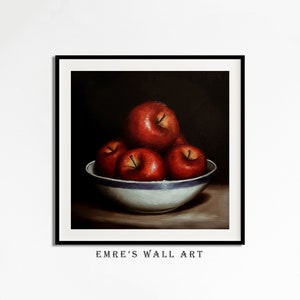 Apple Still Life Painting, Vintage Fruit Still Life, Country Kitchen Print, Vintage Kitchen Painting Decor, Printable Wall Art