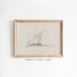 Vintage Sailboat Sketch Art Print: Antique Nautical Drawing (Digital Download)