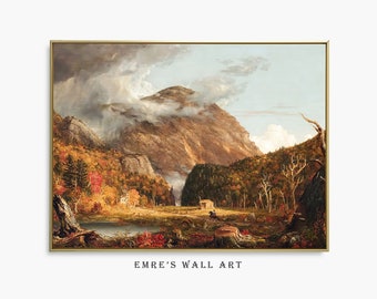 Vintage Autumn Mountain Lake Painting: Fall Landscape Print (Digital Download)