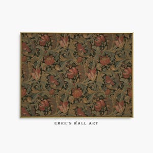 Antique rustic floral textile pattern featuring detailed vintage fabric textures and classic floral motifs. The design showcases flowing botanical elements in soft earthy tones, inspired by traditional cottage interiors and antique textiles. Aged fabric appearance and ornamental floral details create a timeless decorative look. Ideal as vintage textile wall decor with a warm rustic character, presented as a high-resolution digital print.