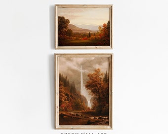 Conjunto de impresiones de paisajes otoñales vintage: pintura al óleo campestre (descarga digital)