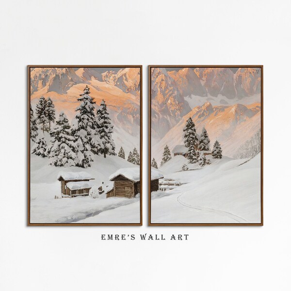 Vintage Winter Landscape Oil Painting Print Set (Digital Download)