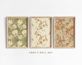Vintage Blumen Skizze Art Print Set, antike botanische Wanddekoration, Frühlingsblumen Malerei Kunst, Vintage DRUCKBARE 3er Set