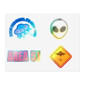 Alien Sticker Sheets - Alien, Zone 51. planète, OVNI, drôle de feuille d’autocollants