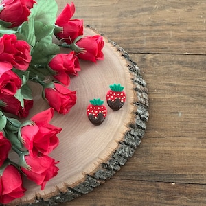Valentine’s Chocolate Covered Strawberry Clay Earrings