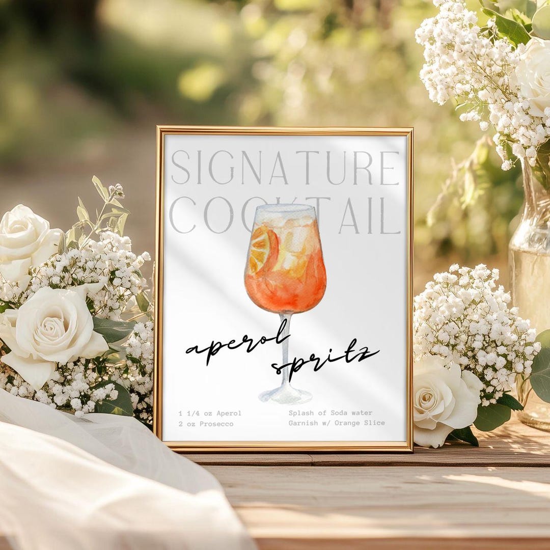 Aperol Spritz Signature Cocktail Recipe Card | Bar Menu Sign | Canva ...