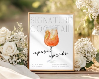 Aperol Spritz Signature Cocktail Recipe Card | Bar Menu Sign | Canva Template Included