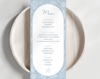 Coastal Wedding Menu Template: Nautical Seashell Design (Canva Digital Download)