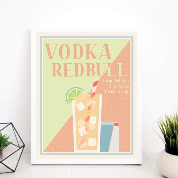 Wodka Redbull Cocktail Print | Digitaler Download | Wandkunst