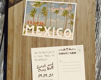 Retro Postcard Save the Date Template: Customizable Destination Wedding (Canva Editable, Digital Download)
