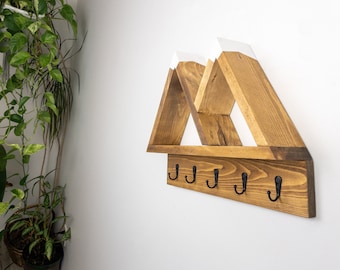 2 Peak Mountain Shelf with Hooks - Rustic Decor - Adventure Decor