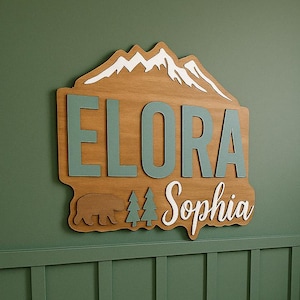 Plaque nominative personnalisée Woodland Nursery : lettres en bois 3D