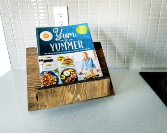 Adjustable Rustic Wood Cookbook Holder: Recipe Tablet Stand