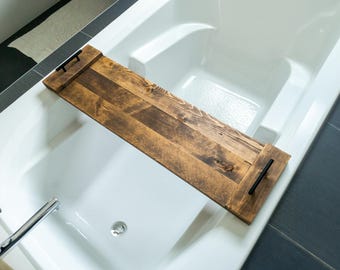 Handmade Wood Bathtub Caddy Tray: Rustic Bath Shelf