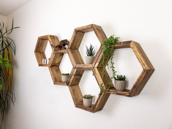Set di 5 mensole esagonali, mensole a nido d'ape, mensole per piante,  decorazione da parete -  Italia