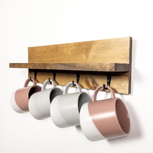 Coffee Mug Rack with Shelf - Mug Holder - Coffee Mug Shelf - 3 Sizes