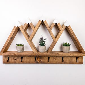 5 Peak Mountain Shelf with Hooks - Rustic Decor - Adventure Decor