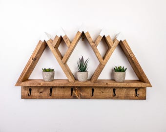 5 Peak Mountain Shelf with Hooks - Rustic Decor - Adventure Decor