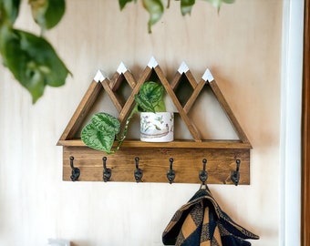 Mountain Shelf with Heavy Duty Hooks - Rustic Decor - Adventure Decor
