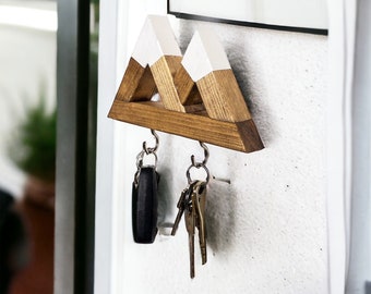 Rustic Mountain Wood Key Holder: Entryway Organizer Shelf