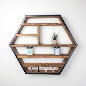 Honeycomb Essential Oil Shelf: Two-Tone Floating Hexagon Crystal Display
