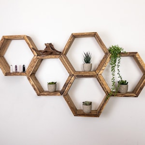 Set of 5 Hexagon Shelves, Honeycomb Shelves, Plant Shelves, Wall Decor