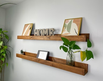 Rustic Wooden Picture Ledge Shelf: Knotty Pine Floating Shelf