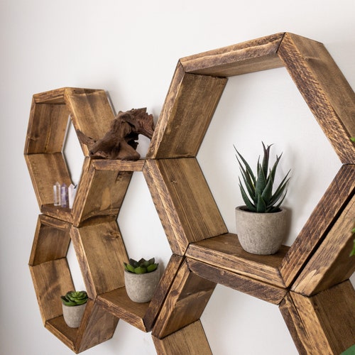 Set of 6 Hexagon Shelves, Honeycomb Shelves, shops Plant Shelves, Wall Decor