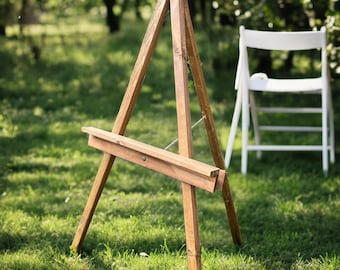 Wood Easel Stand - Wood Floor Easel with Adjustable Shelf - Wedding Stand - Rustic Event Stand for Signage