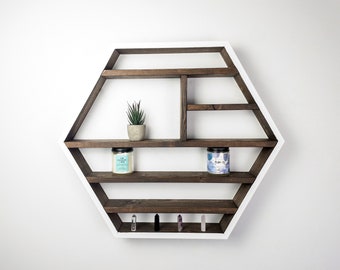Honeycomb Essential Oil Shelf: Two-Tone Floating Hexagon Display