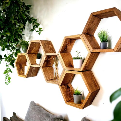 Plant Shelf, Plant Shelves, Floating Shelves, Hexagon Shelves, Wall Shelves, Wood Shelves, Rustic Shelves, Hanging Plant Shelves