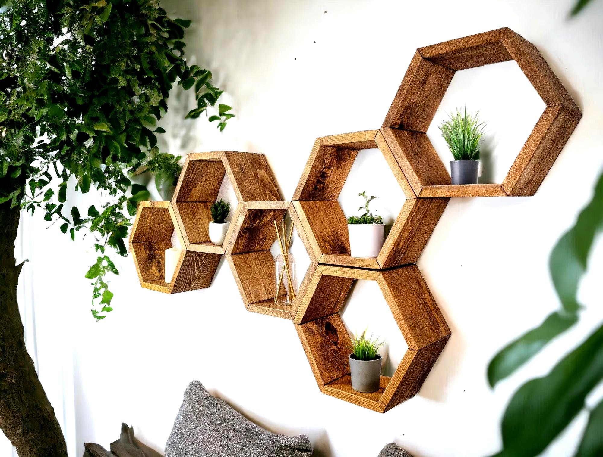 Plant Shelf, Plant Shelves, Floating Shelves, Hexagon Shelves, Wall Shelves, Wood Shelves, Rustic Shelves, Hanging Plant Shelves
