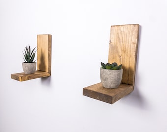 Knotty Pine Wall Plant Shelf: Floating Decor Shelves