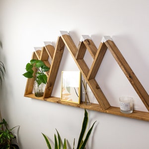Wooden Mountain Wall Art - XL Wood Mountain Shelf - 5 Peak - 54&quot; x  24.5&quot; - Rustic Decor - Nursery Room Decor - Adventure Decor