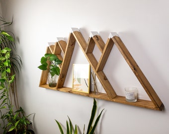 XL Wooden Mountain Shelf: Rustic Nursery Adventure Decor (54" x 24.5")